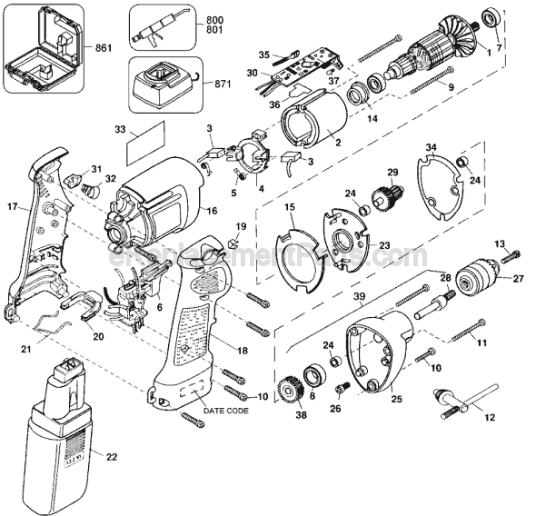 Page A Diagram and Parts List for 2651 Type 101 Black and Decker Cordless Drill